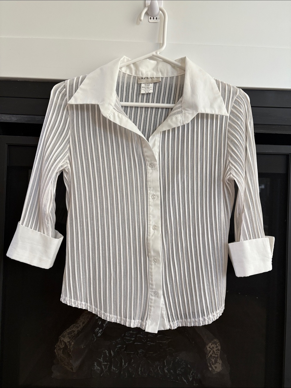 Laura White Striped Sheer Button-Front Blouse